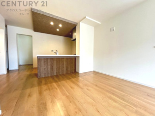 キッチン前のダイニングスペース　カウンターキッチンから料理の受け渡し等に便利です。ダイニングセットを置いても十分な広さを確保。