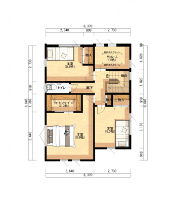  | 北区白石 | 2階：洋室8.8帖、洋室5.3帖、洋室5.3帖、WIC、ｻﾝﾙｰﾑ