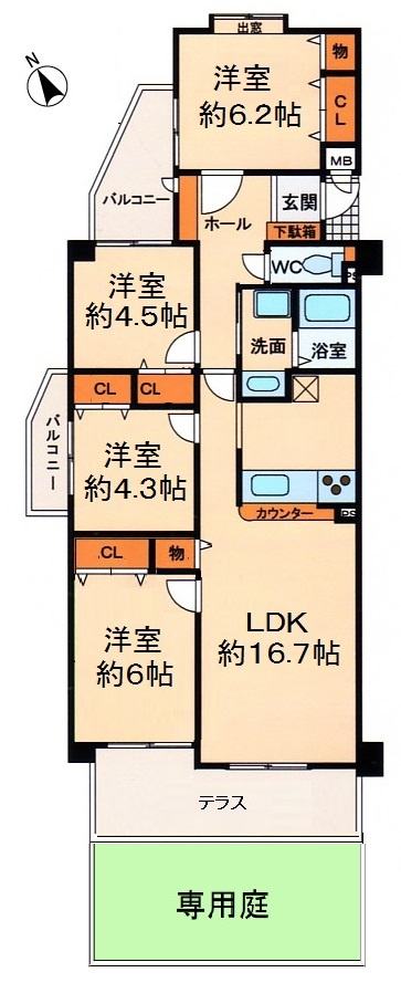 シャトー堀の内の間取り|令和７年1月フルリフォーム済！４LDK.