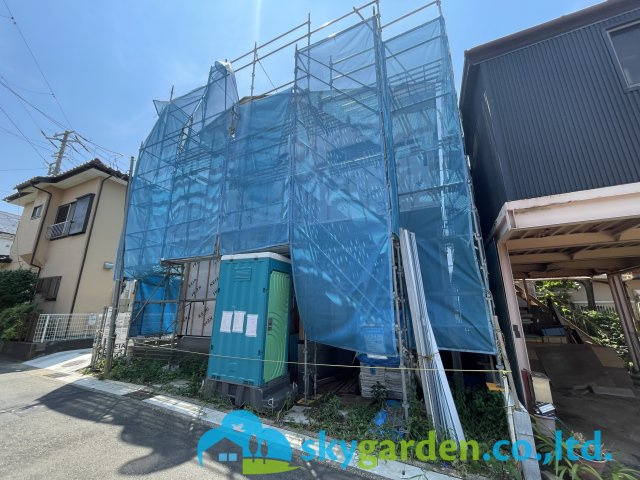 藤沢市打戻2期　新築戸建　全1棟1号棟の外観|2025年8月4日撮影（建築中）