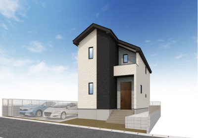 【外観パース】 | ◇◆栄区野七里　新築一戸建て◆◇ | ◆堂々たる趣ながら、主張し過ぎずどこか余裕を感じさせるシャープなフォルムで佇む邸宅は、晴天の空と照らし合わせる事で、本来あるべき完成形の姿を見せてくれます。