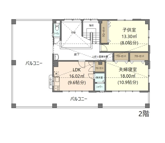 守山区上志段味戸建の間取り|2階平面図