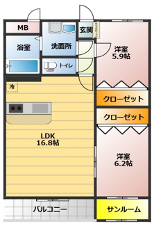 【間取り】 | グランデ寺内 | ファミリーやカップルにおすすめです！