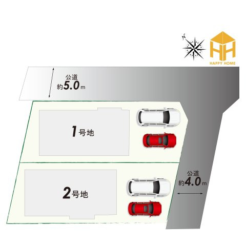 テラシエ朝日ケ丘町新築一戸建て全2区画│4LDK+駐車2台可（制限有）の区画図|全2区画の分譲地です。
