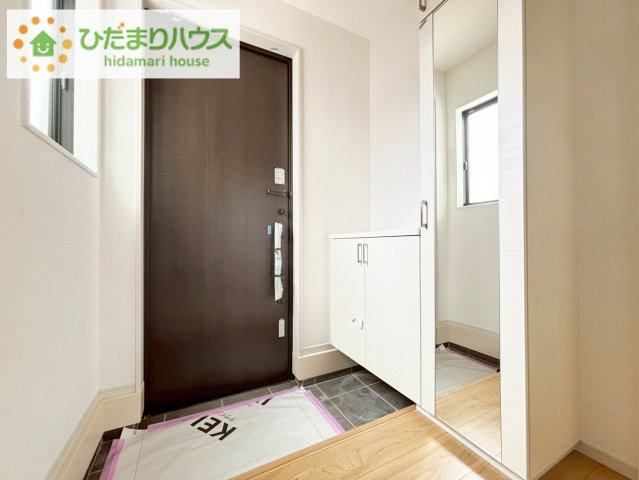 いわき市平中山1期　新築戸建　1号棟の玄関|丁度良い靴箱のサイズ♪これだけあれば家族全員の靴がしまえてスッキリ(^O^)