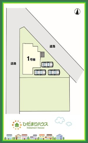 いわき市平中山1期　新築戸建　1号棟の区画図|カースペース３台ＯＫ！来客用にもスペースを確保できて安心ですね(^^)/