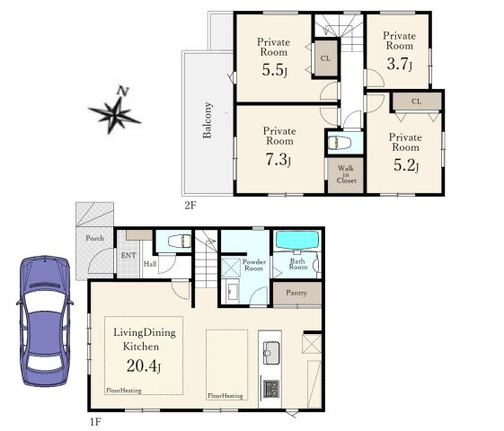 練馬区石神井台8丁目 限定1棟の間取り|土地面積94.02m2、建物面積95.11m2 1階リビング+水回りを配した生活しやすい間取
家の中心でもあるLDKは20帖超の開放感あふれる空間です