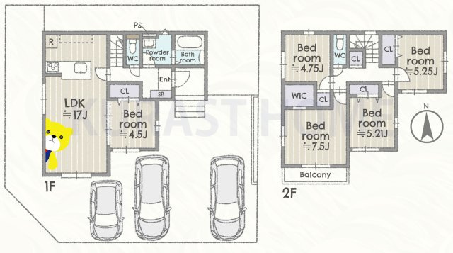 京都市西京区大枝南福西町三丁目　新築戸建の間取り