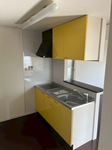 【キッチン】 | SOLEADOⅡ | 黄色い素敵な色のシステムキッチン　ＩＨ2口コンロ　吊戸棚付き