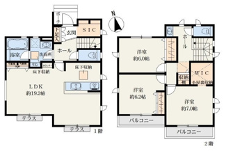【間取り】 | 日野市新井１丁目　全７棟　4号棟　仲介手数料無料 | 3LDK＋WIC＋小屋根裏収納＋SIC