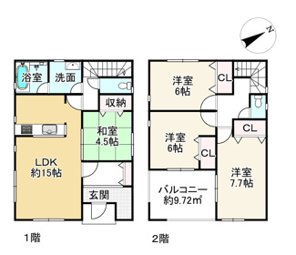 【間取り】 | クレイドルガーデン野洲市永原　第1　2号棟
