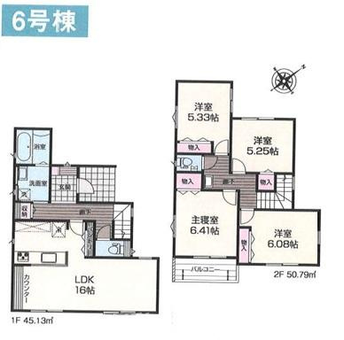 茅ヶ崎市今宿　新築戸建　全8棟の間取り|南向きの4LDKです