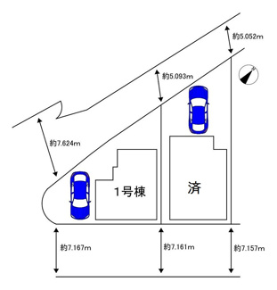 【区画図】 | 助松町３丁目　新築分譲住宅　全２区画 | 【全２区画・残１区画】
角地の区画です！両面道路です！
たっぷりの陽光に包まれる明るい住まいに気持ちも明るくなりますね！