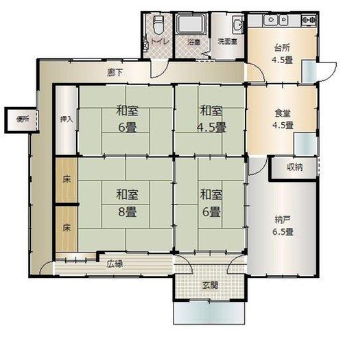 岡山市北区御津宇垣　中古住宅の間取り|間取りは4DKです
別途、敷地内に倉庫がございます