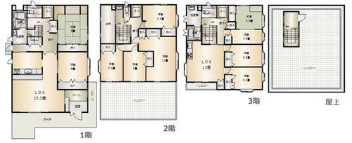 岡山市東区瀬戸町下中古住宅の間取り|◆二世帯住宅で部屋数豊富です
◆和室以外の居室にエアコン完備です