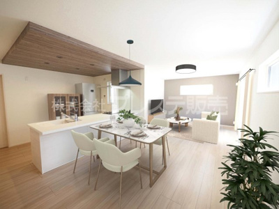 【居間・リビング】 | 生駒市俵口町の新築一戸建 全２区画 | 現地写真（１号地リビング）ＬＤＫは広々２０帖！南向きですので、陽あたり良好です♪