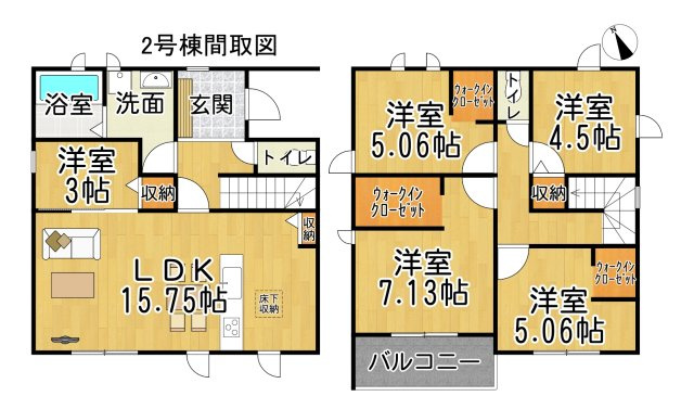 リーブルガーデン常滑市白山町2丁目　2号棟の間取り|○●間取り図●○