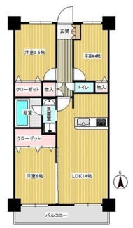 【間取り】 | エンゼルハイム・パークステージ四番館　リフォーム済１階のお部屋 | 新婚様からファミリー様まで幅広くおすすめの間取りです♪日当たりの良い南向きバルコニーです！