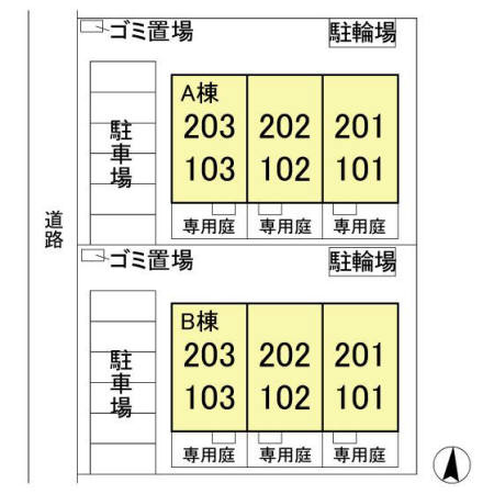 サンハイムふじ Ｂ棟の区画図