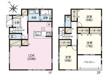 廿日市市平良二丁目　№35454の間取り|３ＬＤＫ
2階全居室6帖以上