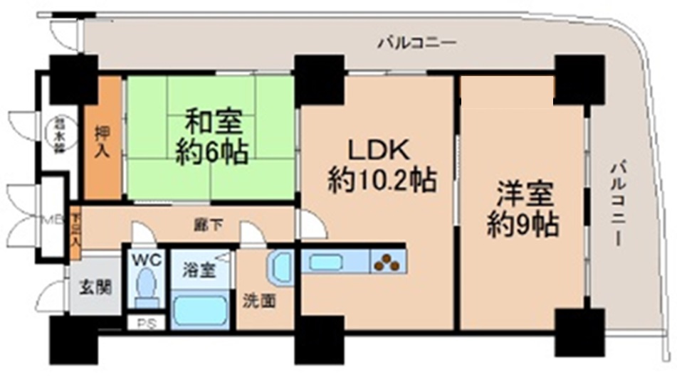 スカイステージ３３の間取り|角住戸。高層階・眺望・通風良好。