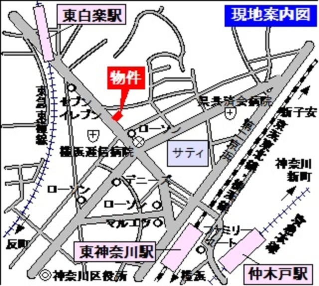 アモーレ東白楽の地図|東白楽駅まで徒歩３分