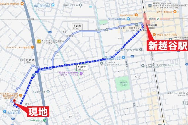 越谷市大間野町３丁目の売地の地図
