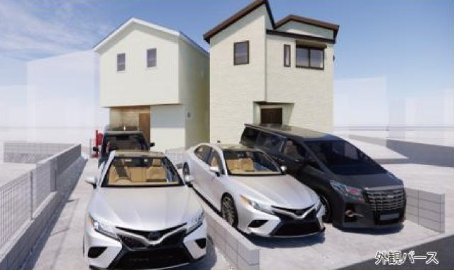横浜市戸塚区戸塚町 新築戸建て【仲介手数料無料】カースペース2台の外観パース