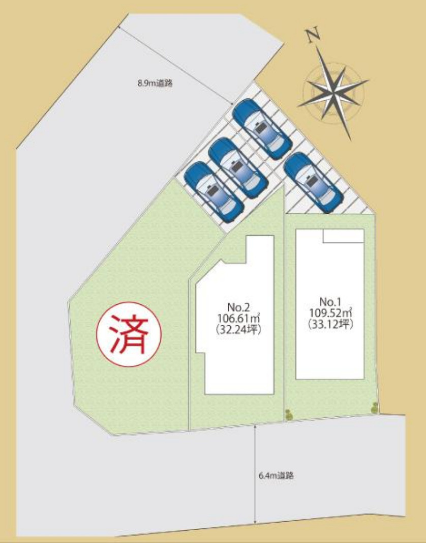 横浜市戸塚区戸塚町 新築戸建て【仲介手数料無料】カースペース2台の区画図