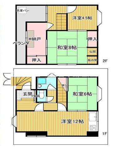 上四条町中古戸建の間取り|全居室振分けタイプで使いやすい間取りです！