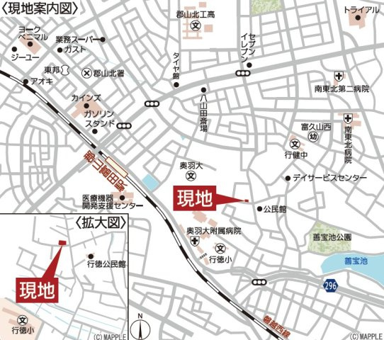 郡山市富田町第18　Cradle Garden　全2棟の地図