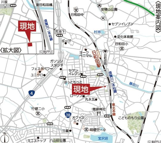 新築戸建・建売　郡山市日和田町第22　Cradle Garden　全2棟の地図