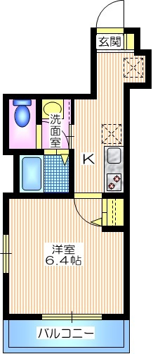 エスコート秋の間取り|南向き角部屋２面採光　白基調の明るい１K