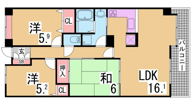 神戸市須磨区白川台７丁目の賃貸マンションの間取り