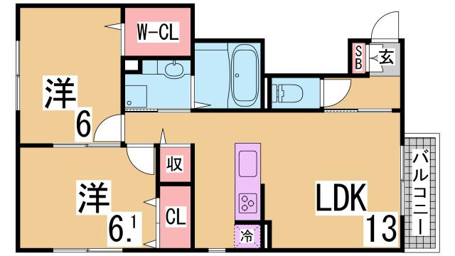 神戸市長田区雲雀ケ丘３丁目のアパートの間取り