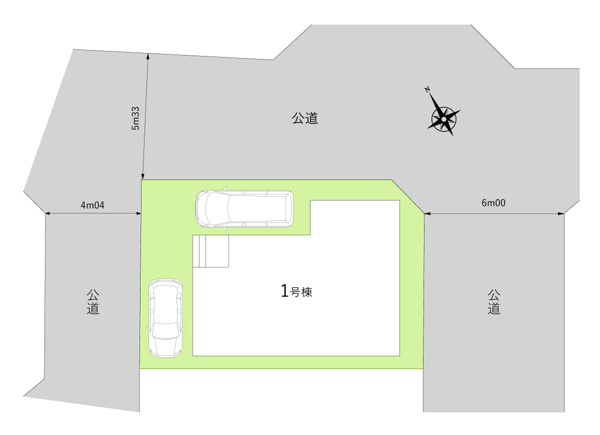 富士見市鶴馬２丁目の新築一戸建の区画図|カースペースは2台分！ セカンドカーやお客さま用のお車も駐車できます。