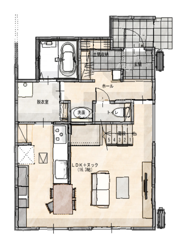 南国市篠原　2号地　新築戸建の間取り|1F　45.95㎡　（約13.90坪）