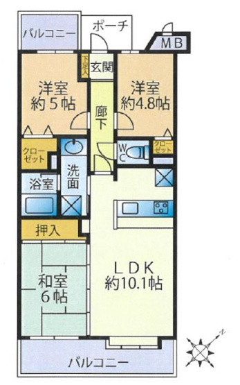 【間取り】 | コスモ志木ホワイトコート　(志木本店) | ファミリーに嬉しい3LDK。
内装リフォーム済みなのですぐに新生活が始められます。
