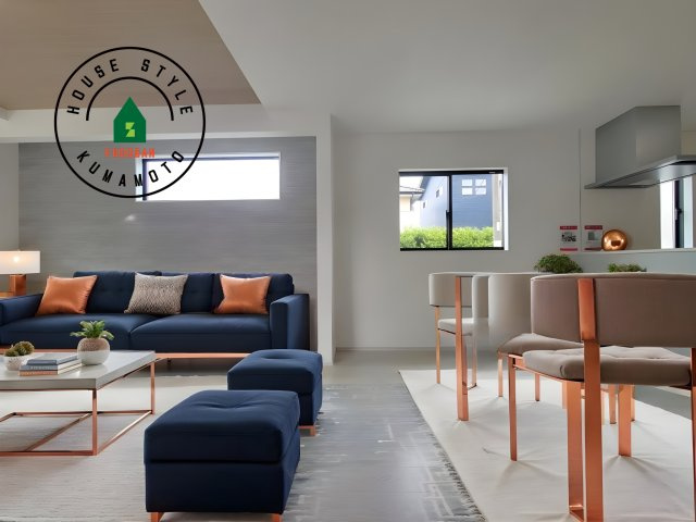 熊本市北区清水新地3丁目第1-1棟（1号棟）　の居間・リビング|キッチンからリビングをしっかり確認できます。家族の笑顔があふれる空間になりそうですね。※家具はCGを合成したものです。