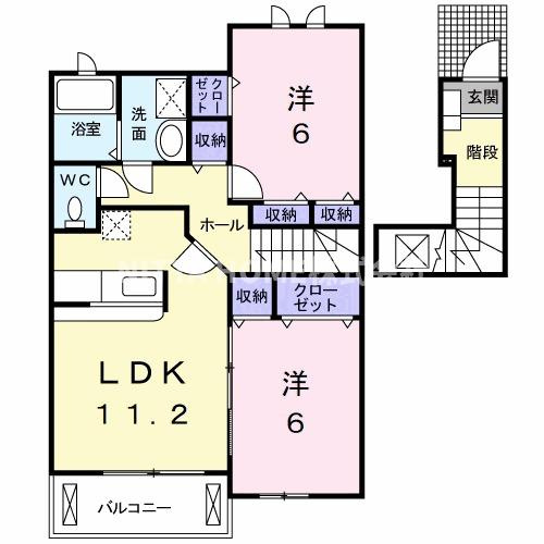 ミップルハウスＡの間取り|収納がたっぷりついている２ＬＤＫの間取り＊機能も充実★