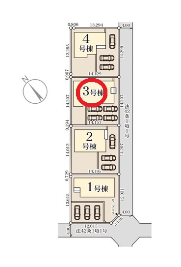 リーブルガーデン  笠間市旭町　第12　3の区画図|駐車4台可能です。気になる他の物件と合わせての現地ご案内も可能です。HPから、またお電話でも、お気軽にお問い合わせください。

