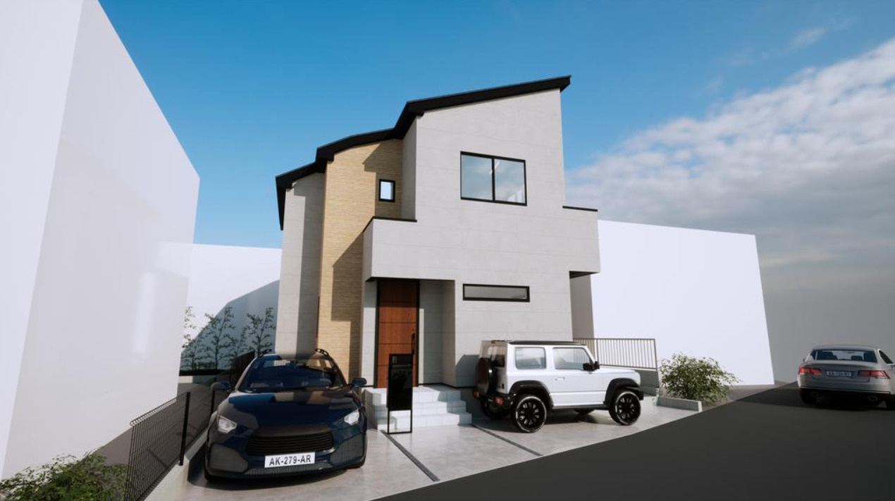 横浜市緑区新治町 新築戸建て【仲介手数料無料】カースペース2台の外観パース