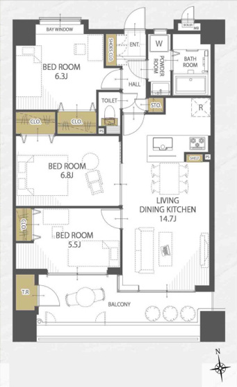 【間取り】 | アーバンパレスシェル福間 | ◆◇2001年築、フルリノベ3LDK！◇◆8階、広さ70平米超とゆったり【ペット可、猫もOK】【駐車場1台確保】