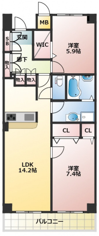 西宮市薬師町の賃貸マンションの間取り