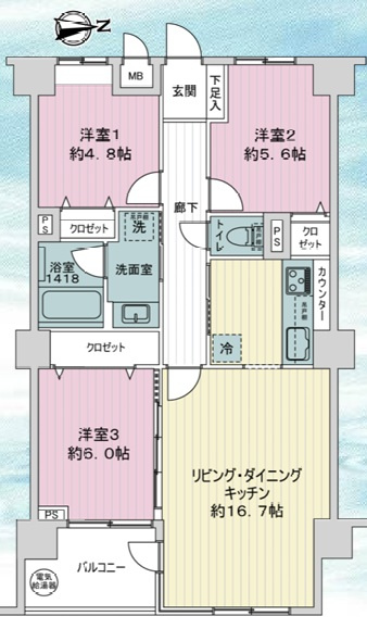 ライオンズマンション茅ヶ崎中央公園の間取り|新規リフォーム完了！　3LDKです。