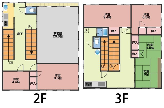 足利市伊勢町ビルの間取り|2F〜3F間取り