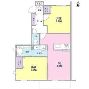 ハープアベニュー鶏冠井の間取り|落ち着いた内装の2LDKです