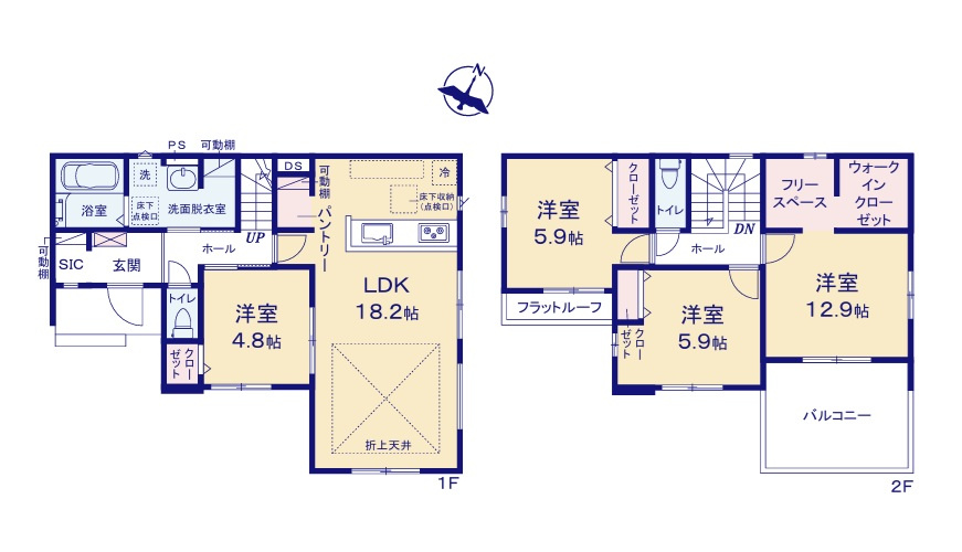 ケイアイフィット　水戸市見川　21期 　2の間取り|　
☆1階洋室は2WAY出入り口。キッズスペースやテレワークにも◎全室明るい南東向き。各部屋に収納スペース配備。人気のキッチンパントリー、SICも配備しました。