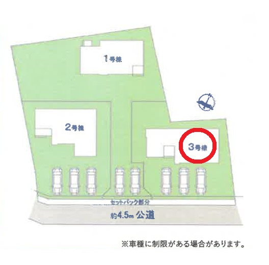 ケイアイフィット　水戸市見川　21期 　3の区画図|3台並列駐車可能なカースペースを確保。毎日のお車の出し入れがストレスなく行えます！
内覧可能です。ご予約はHPから、またお電話でも、お気軽にどうぞ。