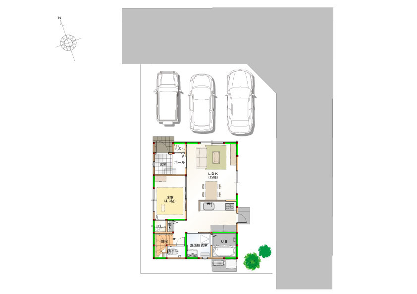 高松市木太町⑬　駐車3台可能　オール電化住宅の区画図|配置図